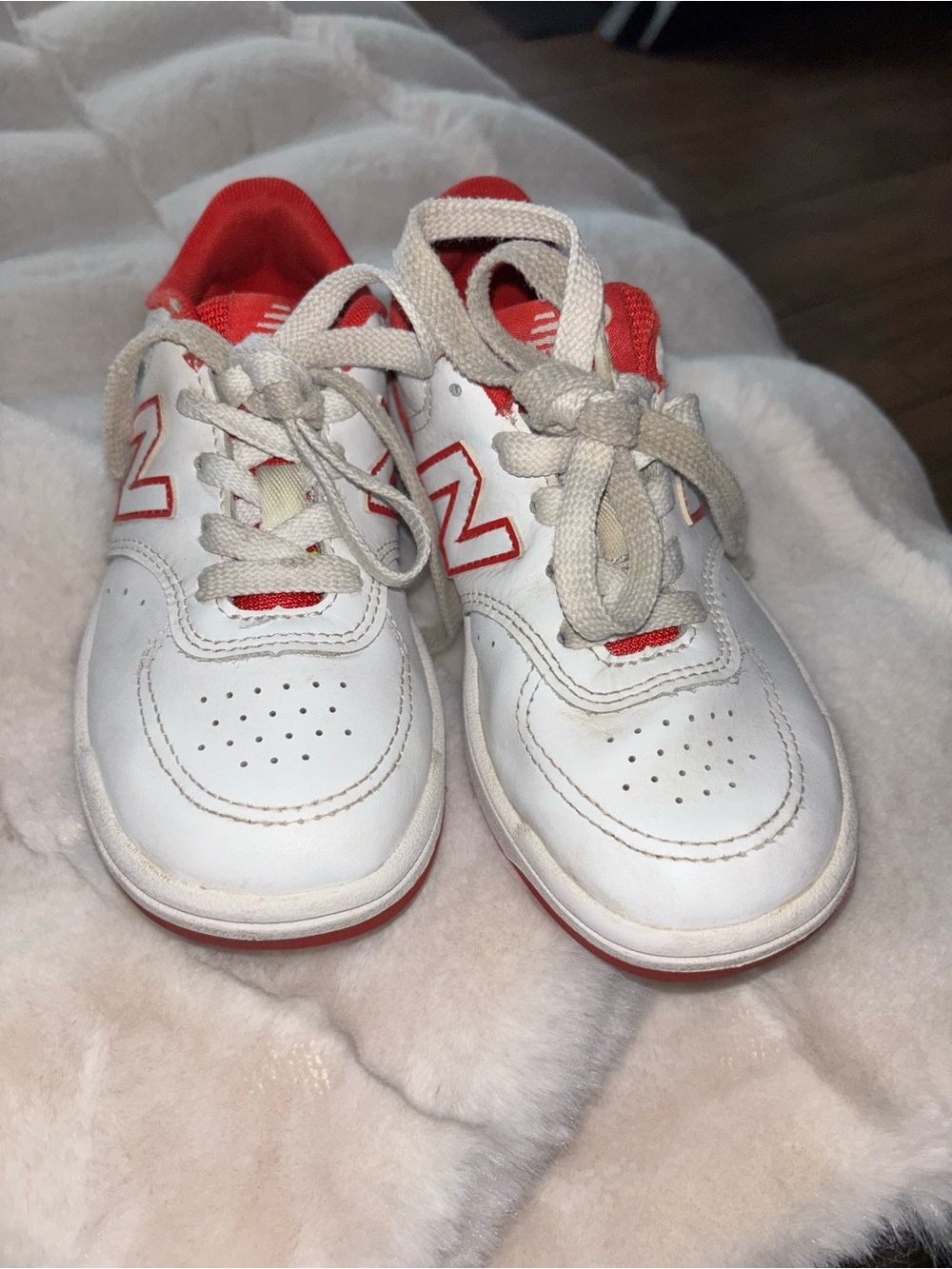 New Balance White and Red Kids Sneakers